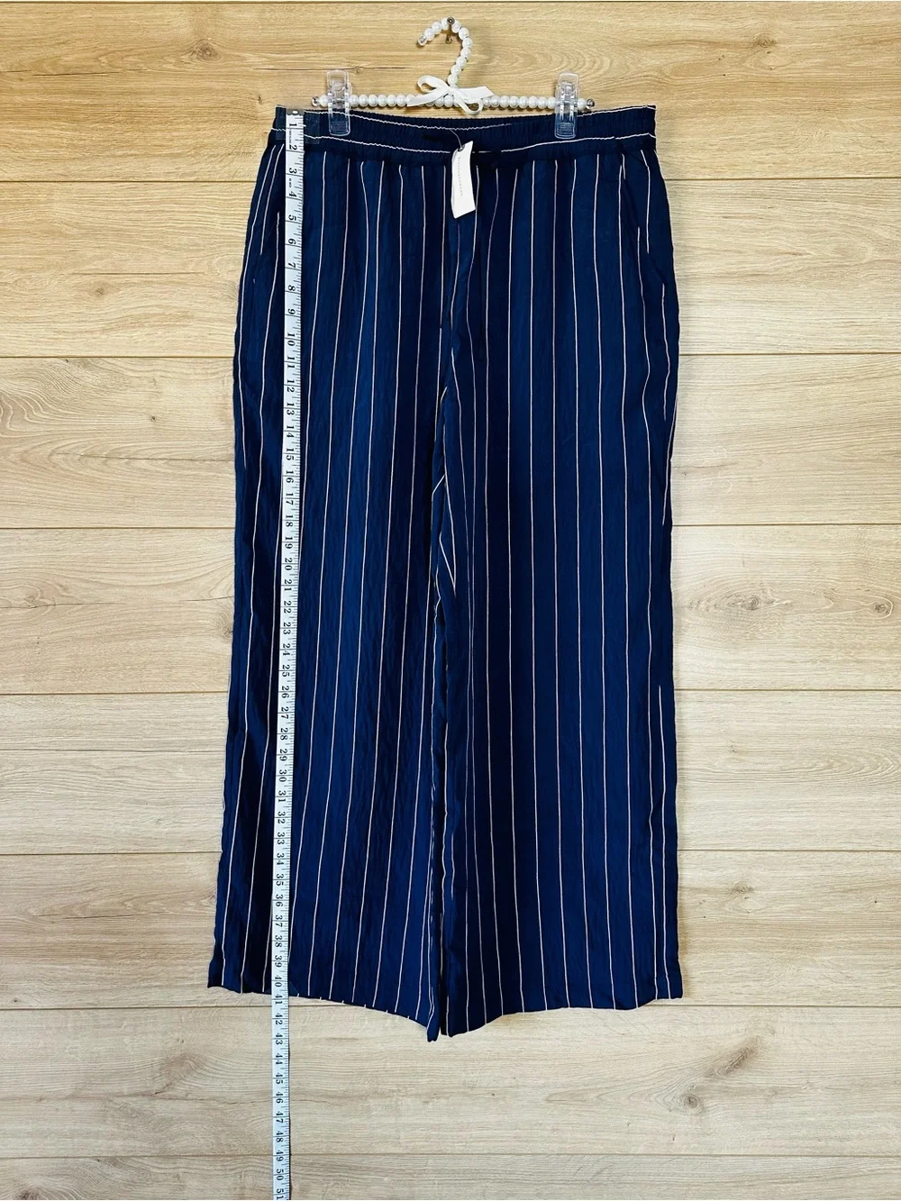 Maeve Navy and White Striped Wide-Leg Pants